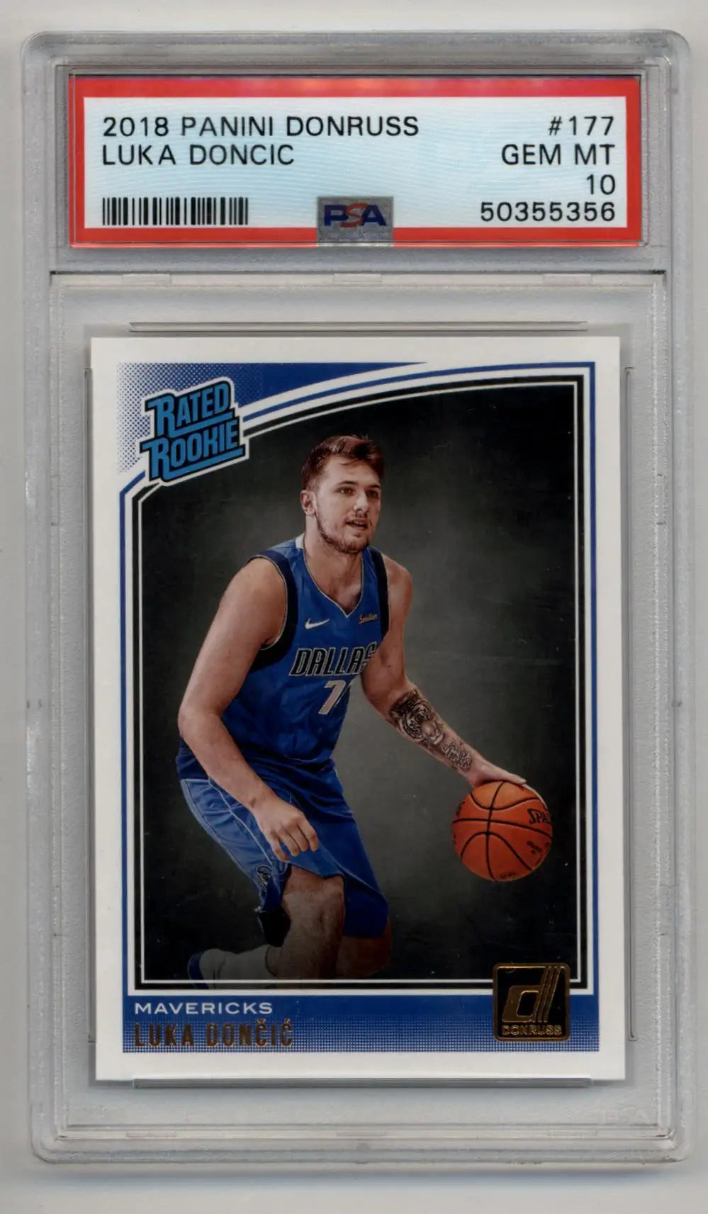 PSA-graded Luka Doncic 2018 Donruss Rookie card in protective case, Gem Mint condition