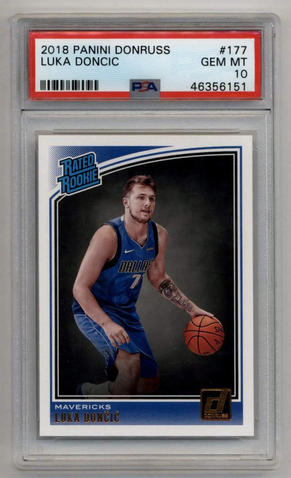 PSA-graded Luka Doncic 2018-19 Donruss Rookie #177 in protective case, Gem Mint