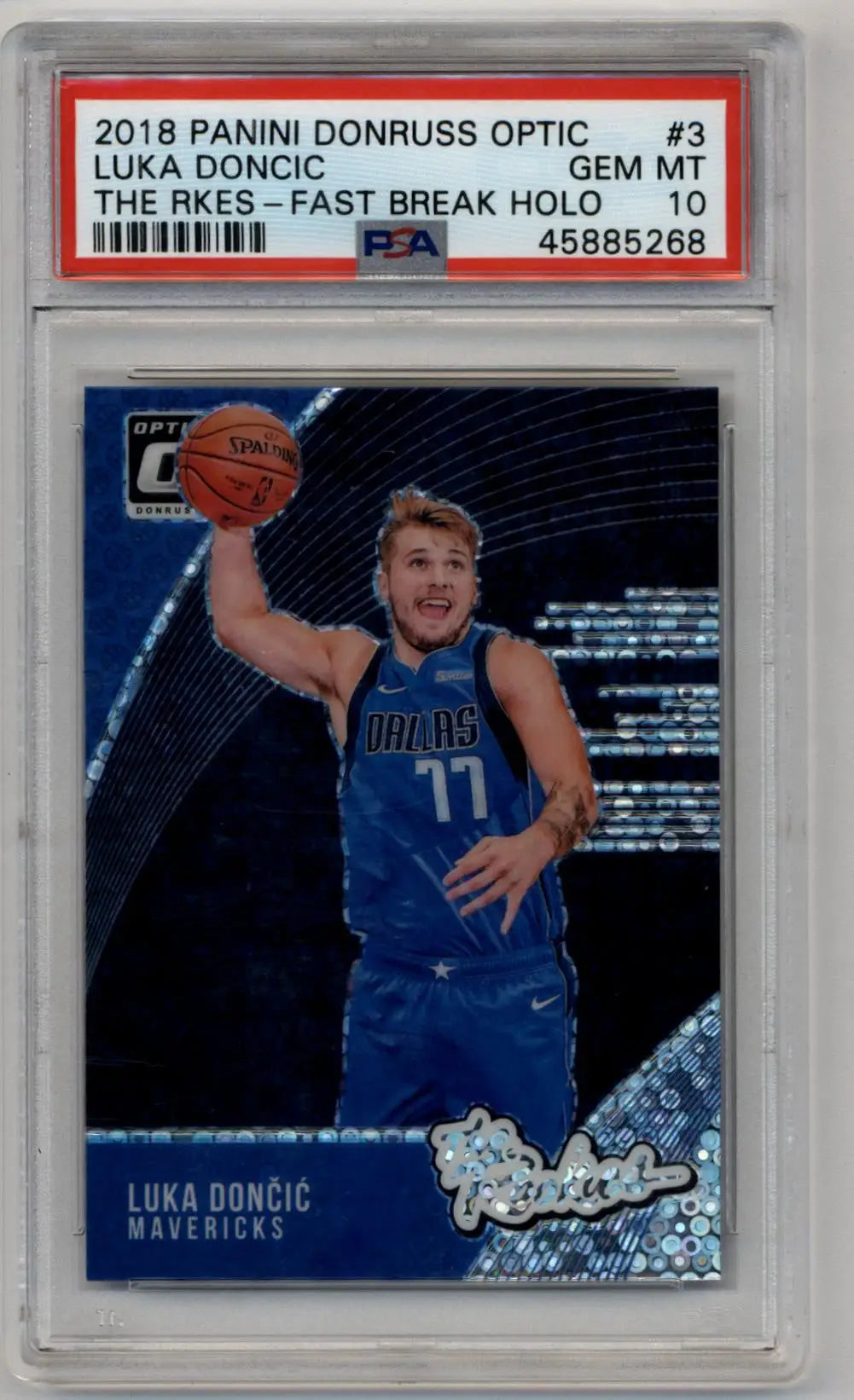 PSA-graded Luka Doncic 2018-19 Optic The Rookies Fast Break Holo basketball card