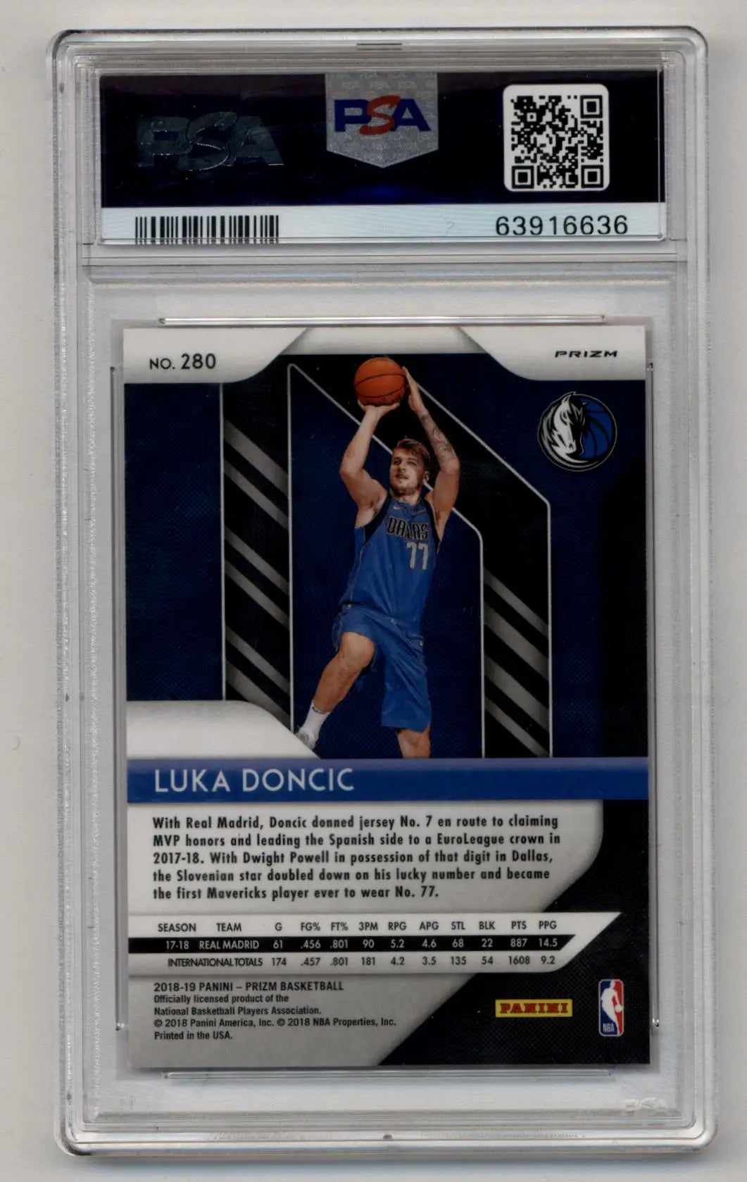 Luka Doncic 2018-19 Prizm Rookie #280 Pink Ice PSA 9 Mint basketball trading card