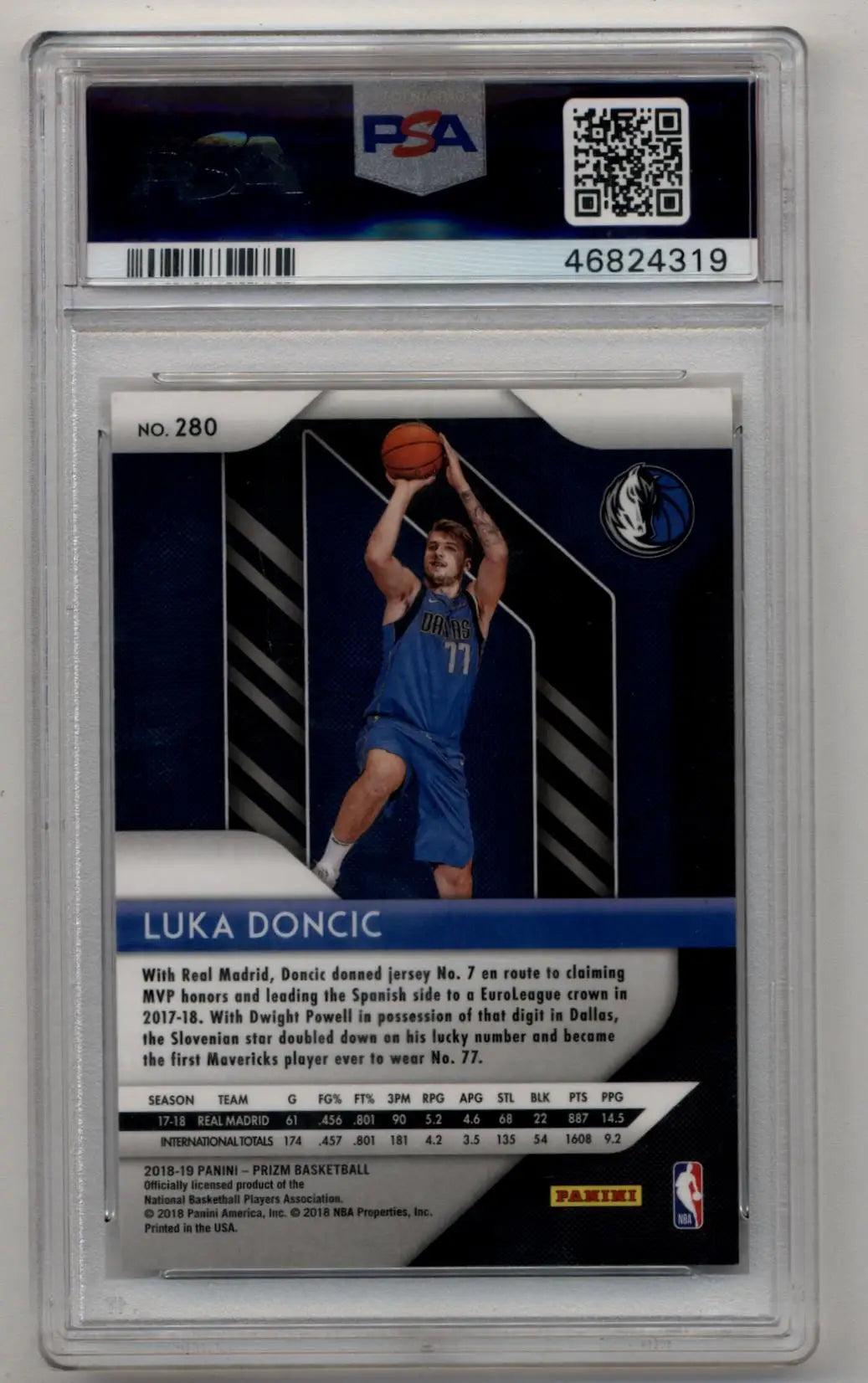 Luka Doncic Prizm Rookie card #280 PSA 10 Gem Mint featuring Dallas Mavericks player