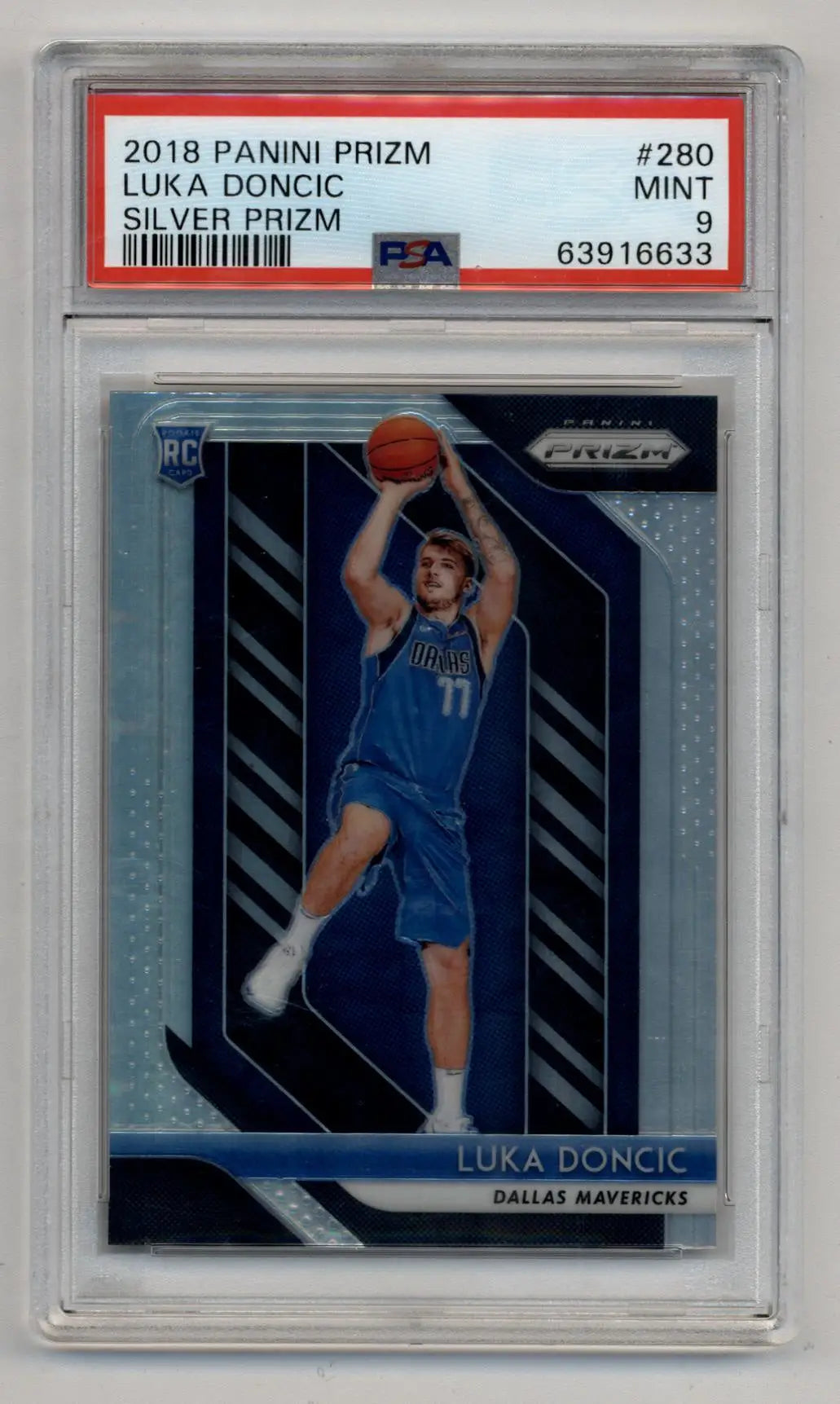 Luka Doncic 2018-19 Prizm Rookie Silver PSA 9 card featuring a jump shot