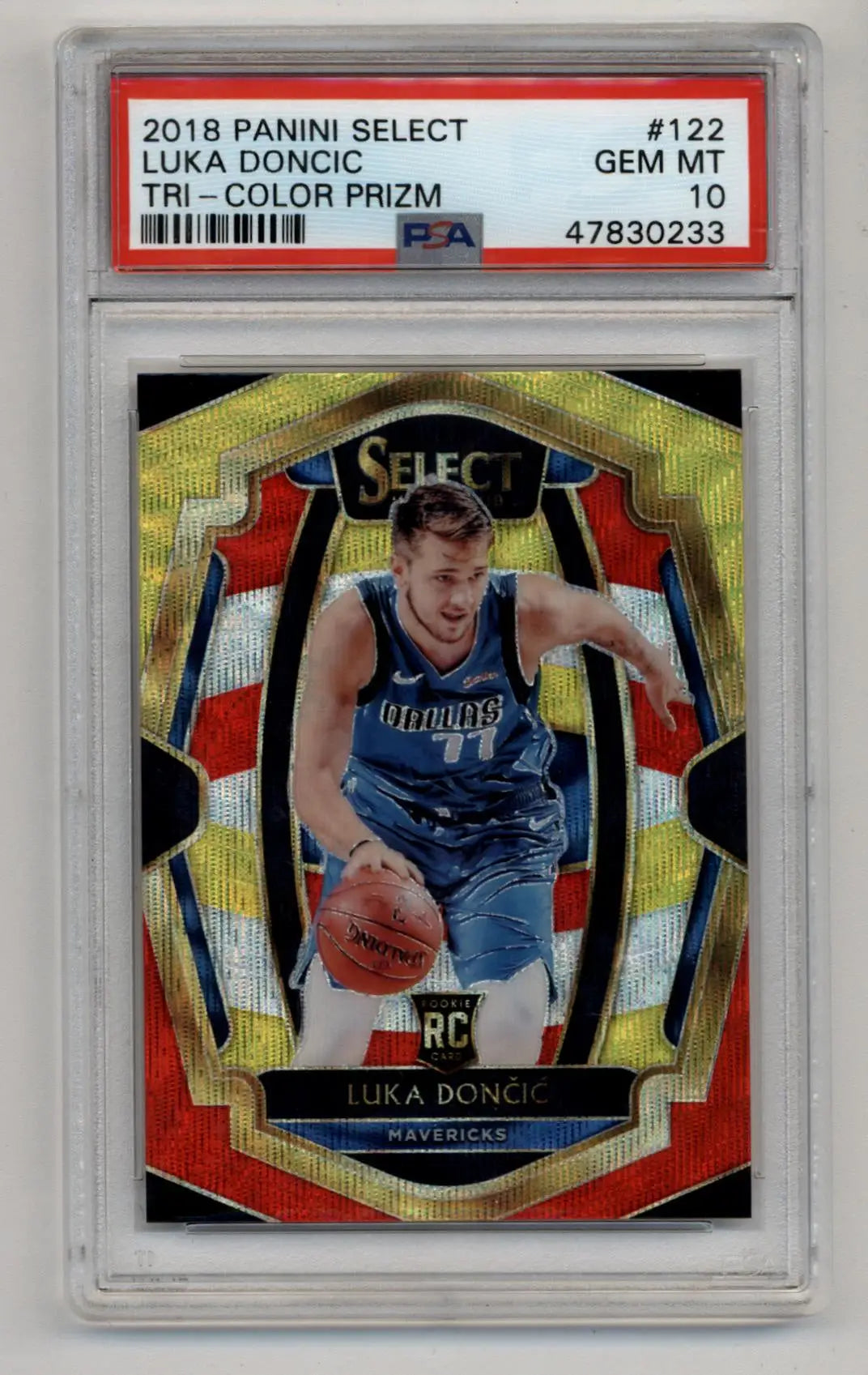 Luka Doncic 2018-19 Select Tri-Color Prizm PSA 10 Gem Mint trading card in case