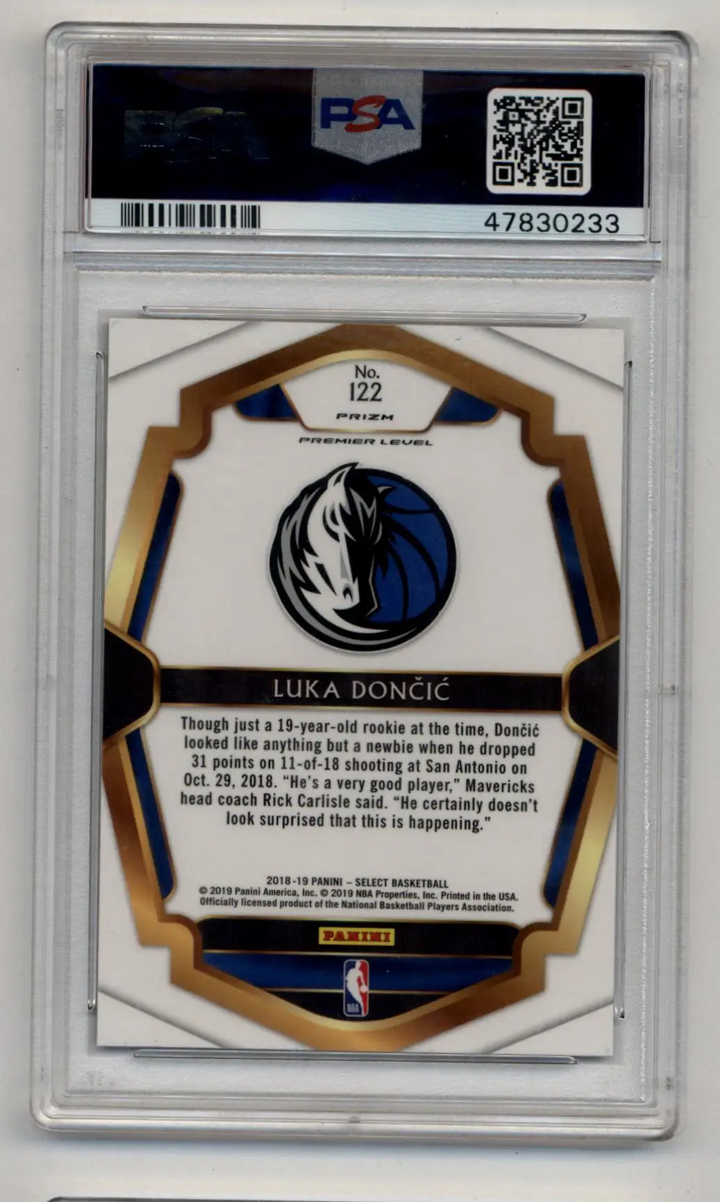 PSA 10 Gem Mint Luka Doncic 2018-19 Select Tri-Color Prizm Basketball Trading Card