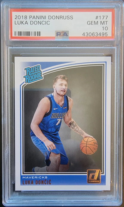 PSA-graded Luka Doncic 2018 Donruss Rated Rookie Gem Mint basketball trading card