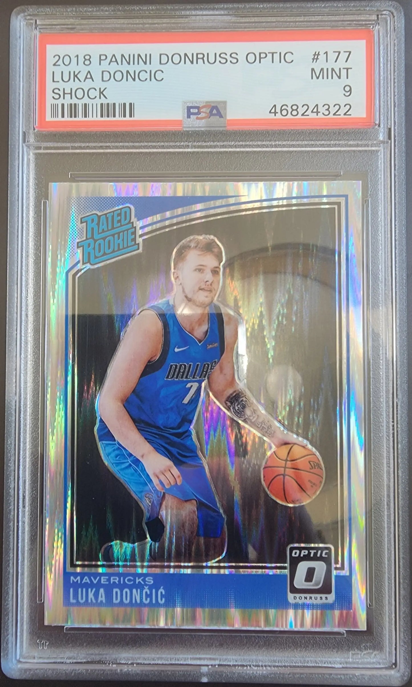 PSA-graded Luka Doncic 2018 Donruss Optic #177 Shock PSA 9 Mint basketball card