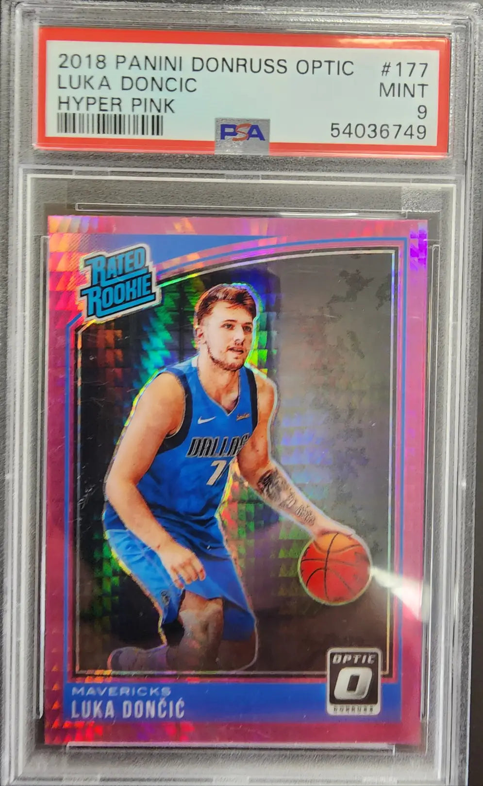 PSA-graded Luka Doncic 2018 Donruss Optic Rookie #177 Hyper Pink basketball card