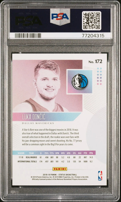 PSA-graded Luka Doncic 2018 Panini Status #172 Gem Mint basketball trading card