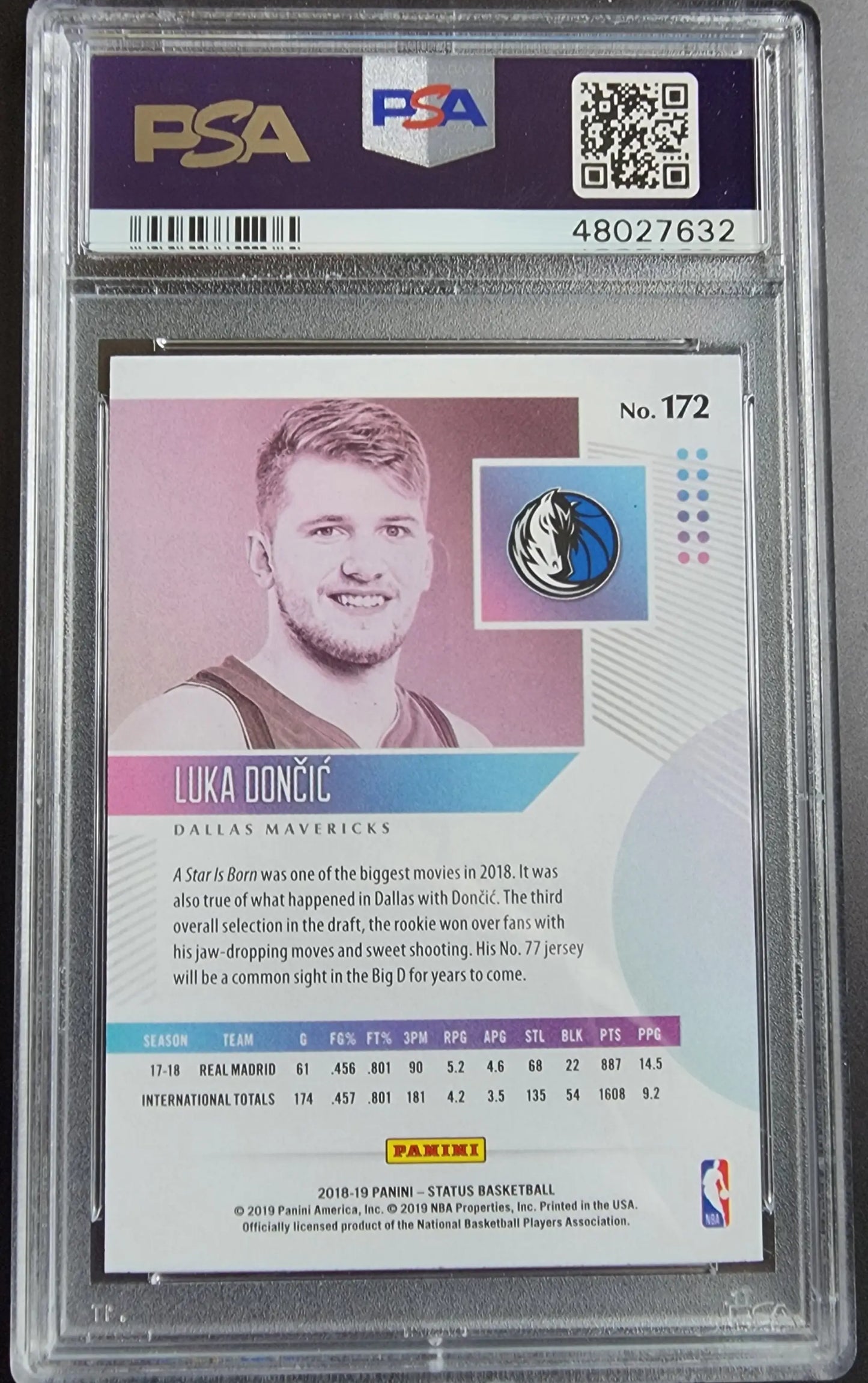 Luka Doncic 2018 Panini Status #172 PSA 10 Gem Mint basketball trading card