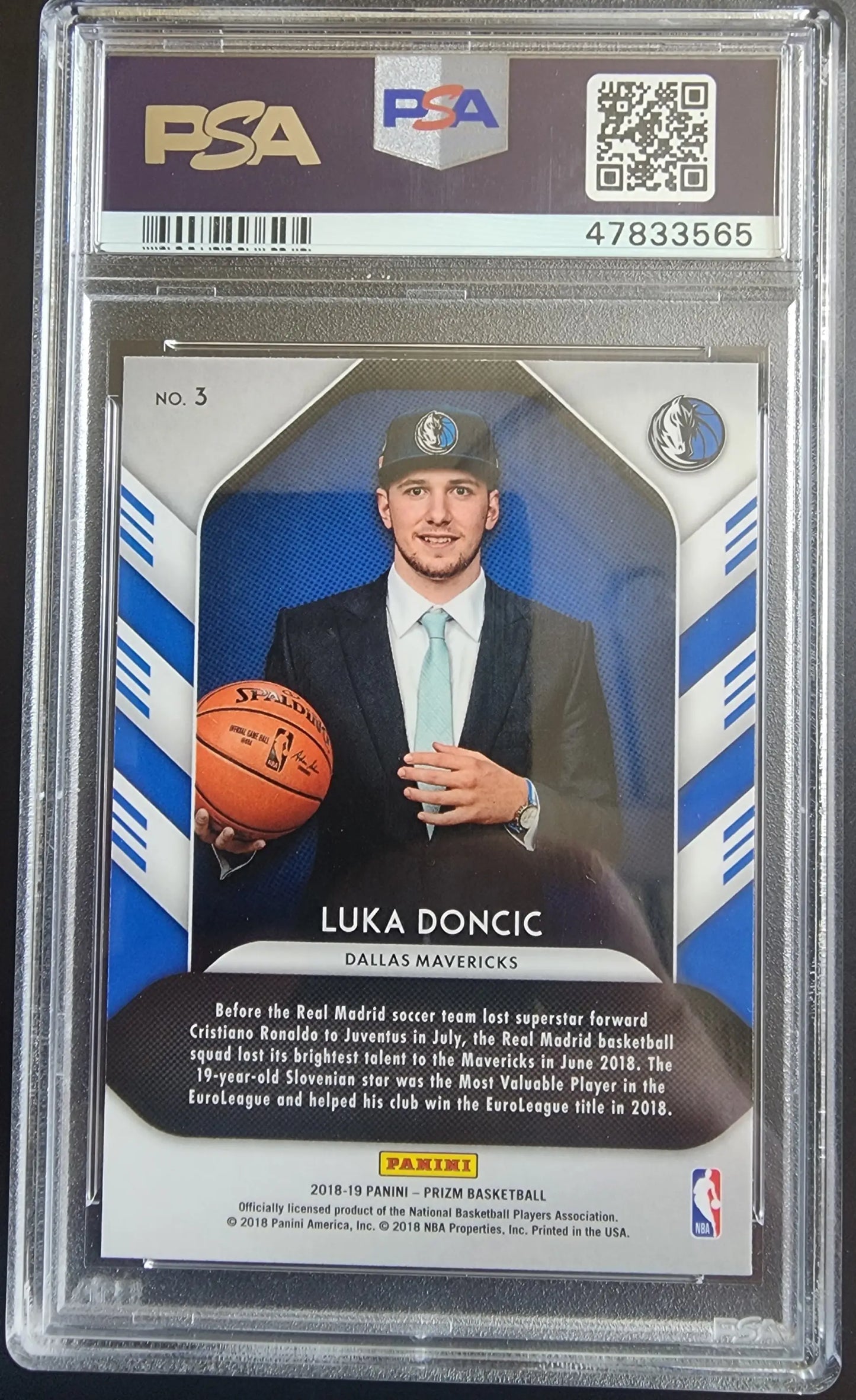 Luka Doncic 2018 Prizm Luck of the Lottery PSA graded basketball card in a suit