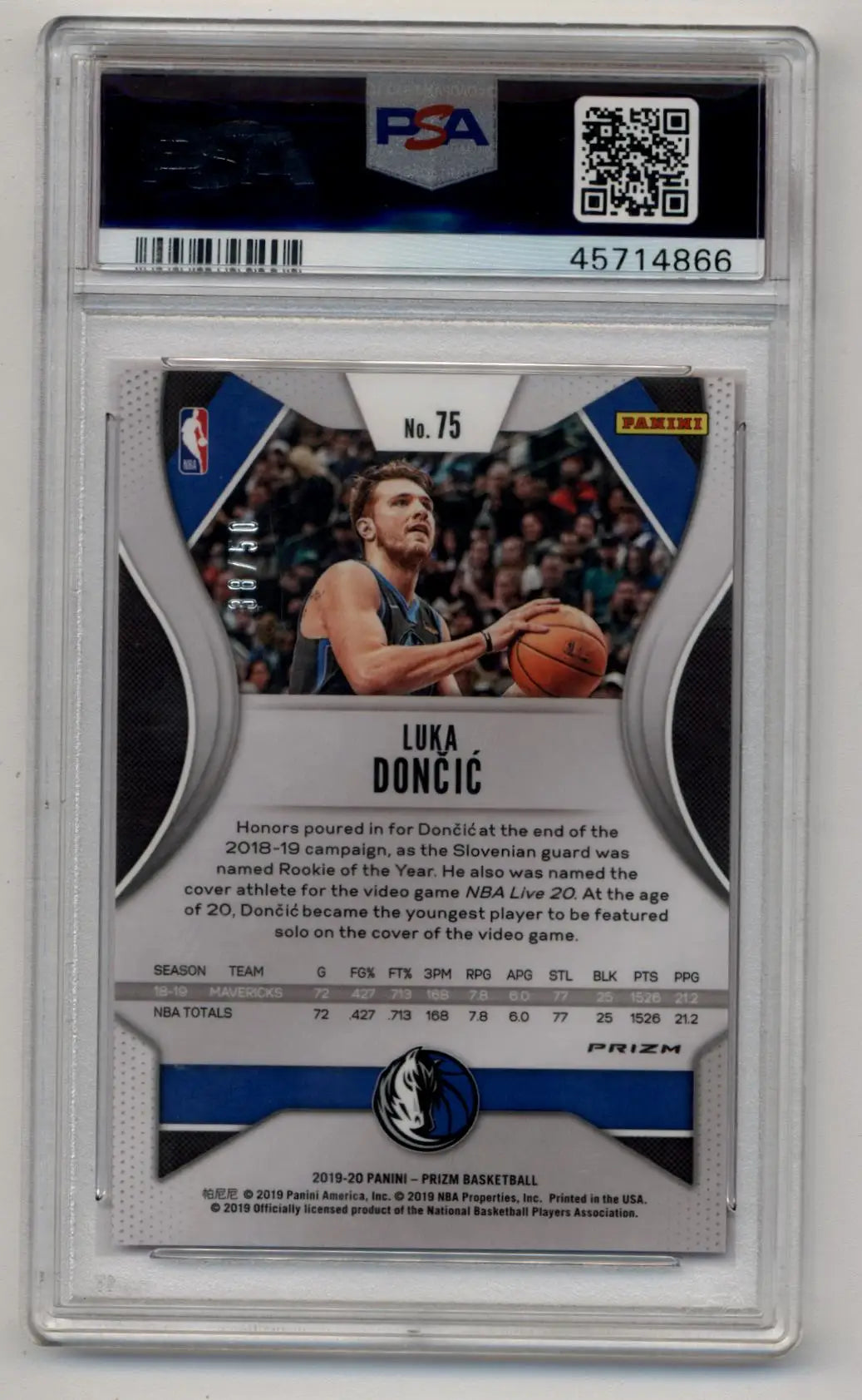 PSA 10 Gem Mint Luka Doncic 2019 Prizm Fast Break Prizm Pink #75 basketball card