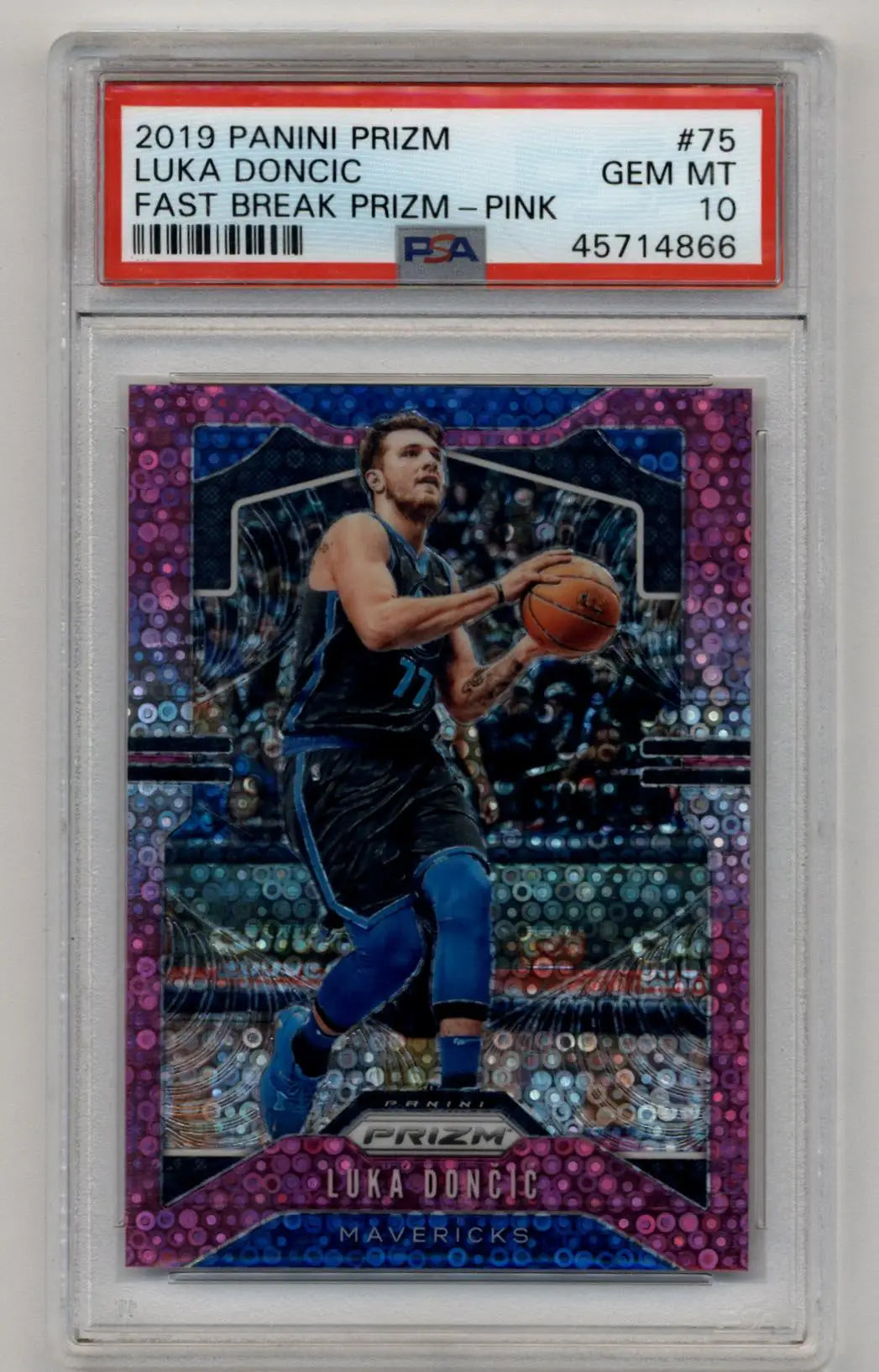 PSA 10 Gem Mint Luka Doncic 2019 Prizm Fast Break Prizm Pink #75 38/50 basketball card