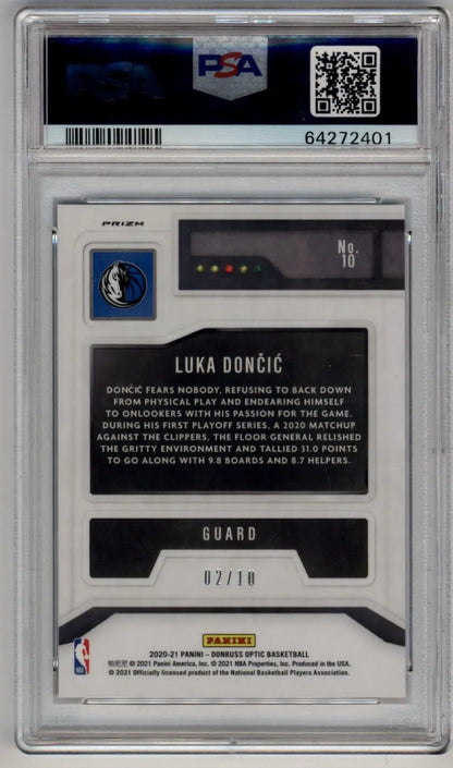 Luka Doncic 2020-21 Donruss Optic T-Minus Gold 02/10 PSA 10 Gem Mint card in case