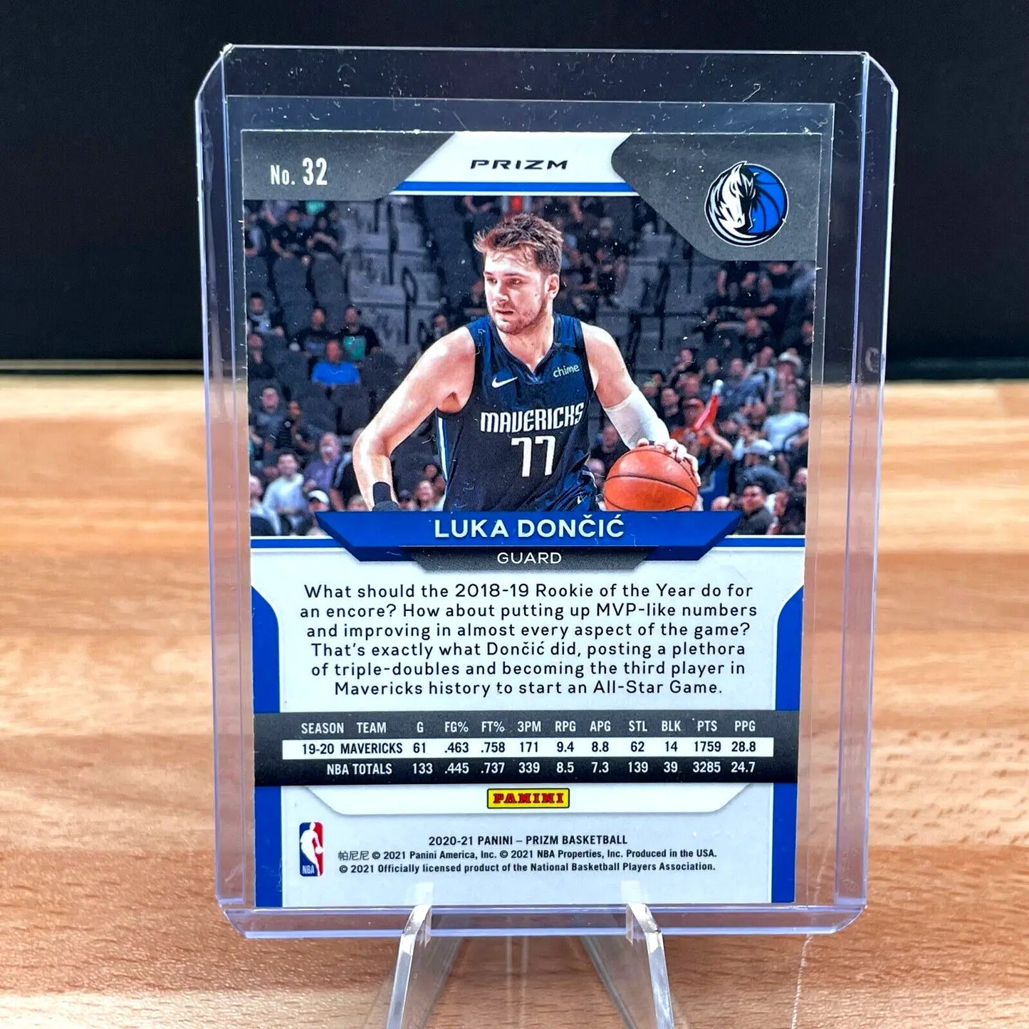 Luka Doncic basketball card from 2020-21 Panini Prizm, Dallas Mavericks edition