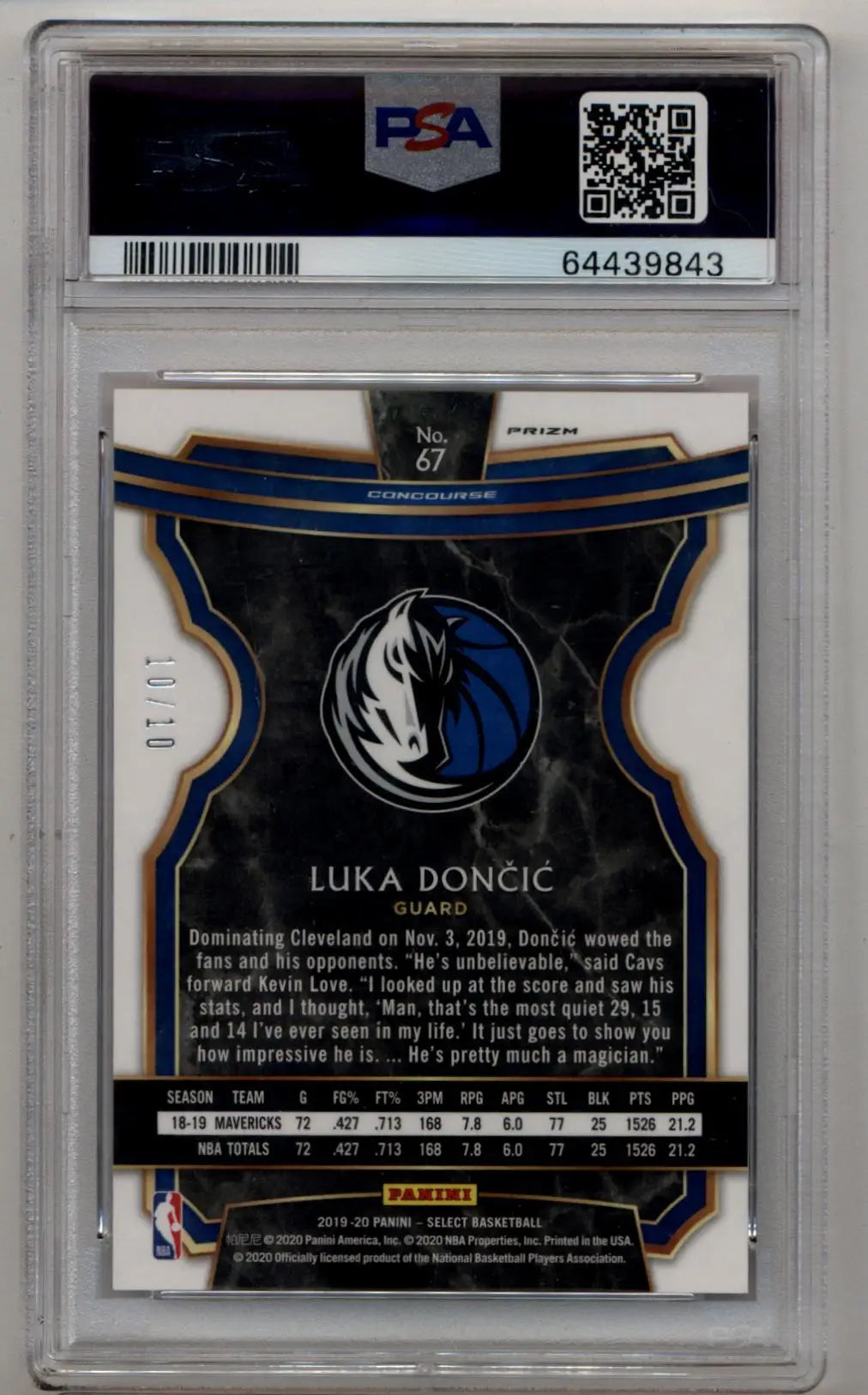 PSA-graded Luka Doncic 2021 Panini Industry Summitt Pink card with Dallas Mavericks logo