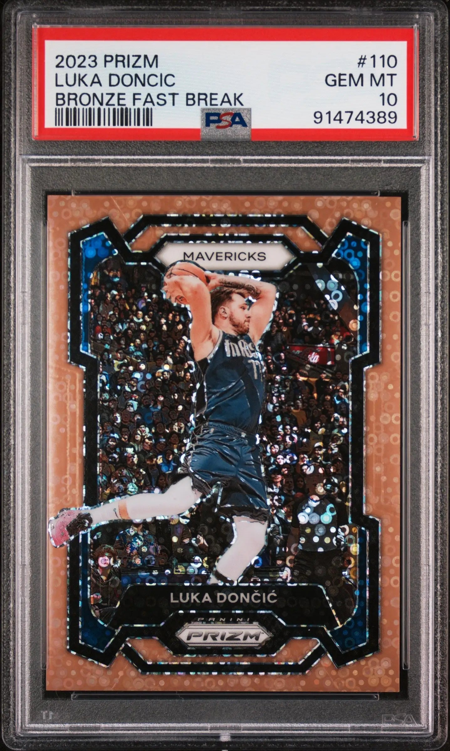 PSA-graded 2023 Prizm Fast Break card of Luka Doncic, Bronze Fast Break from Columbia Hobby