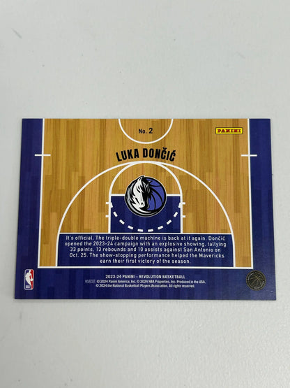 Luka Doncic 2023 Panini Revolution Prime Performers card featuring Dallas Mavericks logo