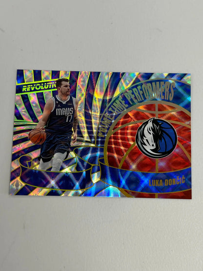 Holographic Luka Doncic 2023 Panini Revolution Prime Performers basketball card