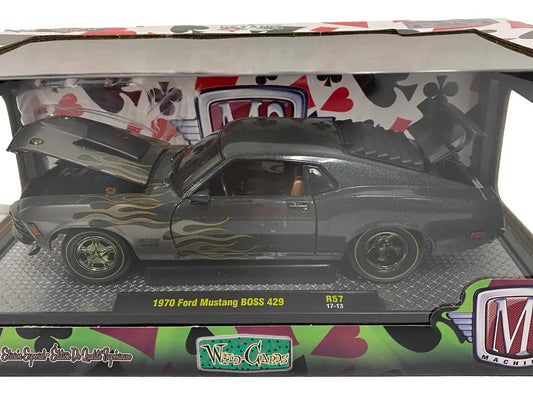 Die-cast model of a 1970 Ford Mustang Boss 429 in display box for collectors