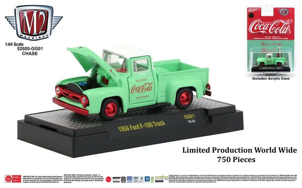 Bright green vintage Coca-Cola 1956 Ford F-100 Truck CHASE from Release GG01