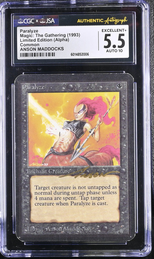 Graded Magic MTG Paralyze Alpha Edition card with Anson Maddocks autograph