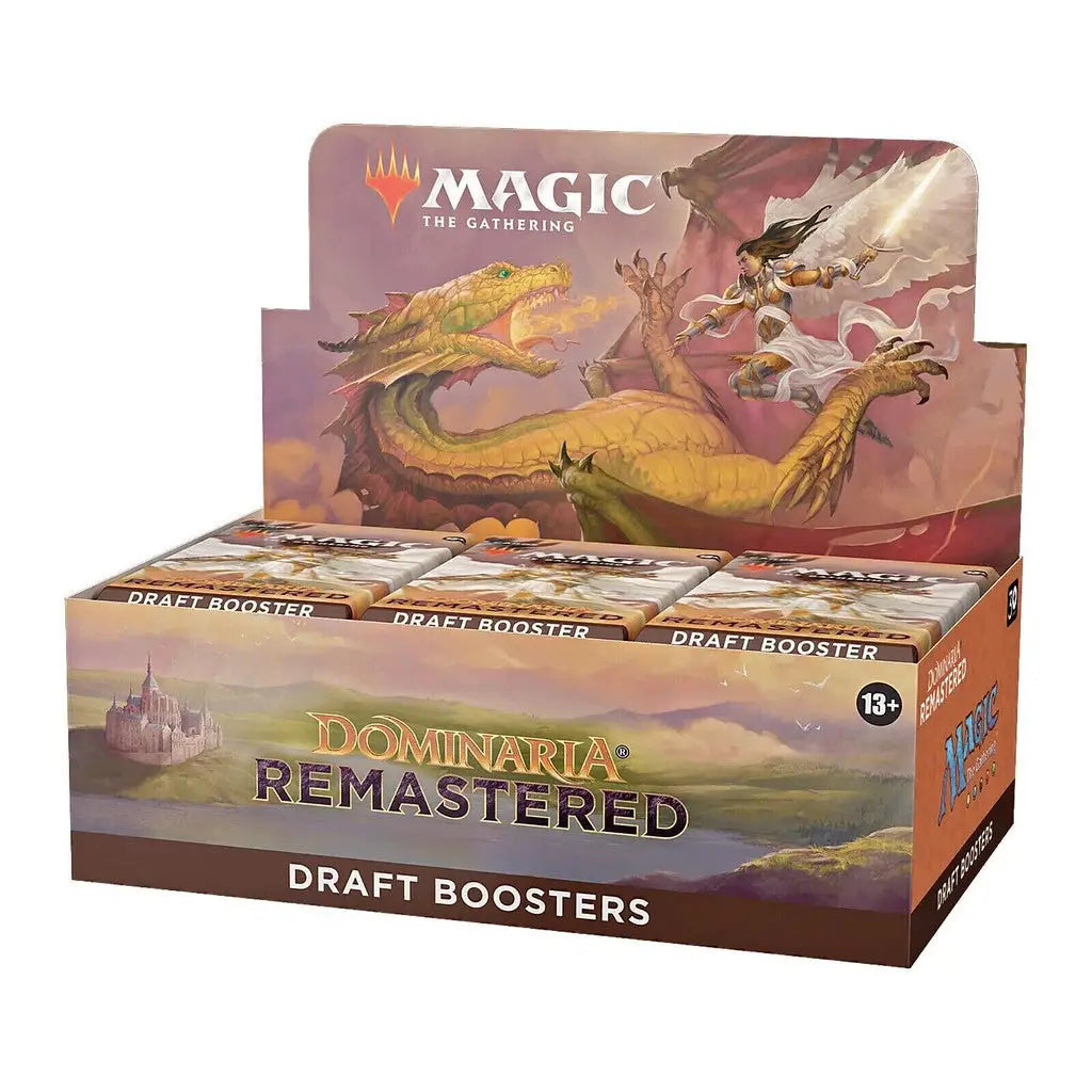 Magic: The Gathering Dominaria Remastered Draft Booster Box with golden dragons artwork