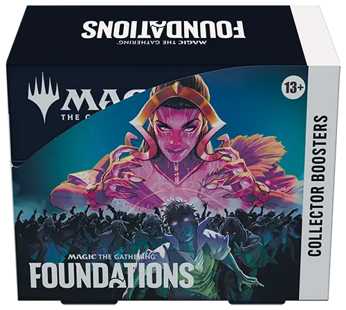 Magic the Gathering Foundations Collector Booster Box with vibrant pink-toned artwork