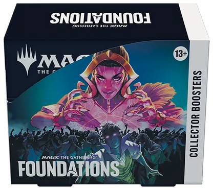 Magic the Gathering Foundations Collector Booster Box with vibrant pink-toned artwork