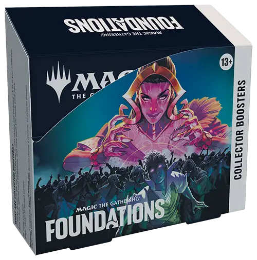 Magic The Gathering Foundations Collector Booster Box with vibrant pink and purple artwork