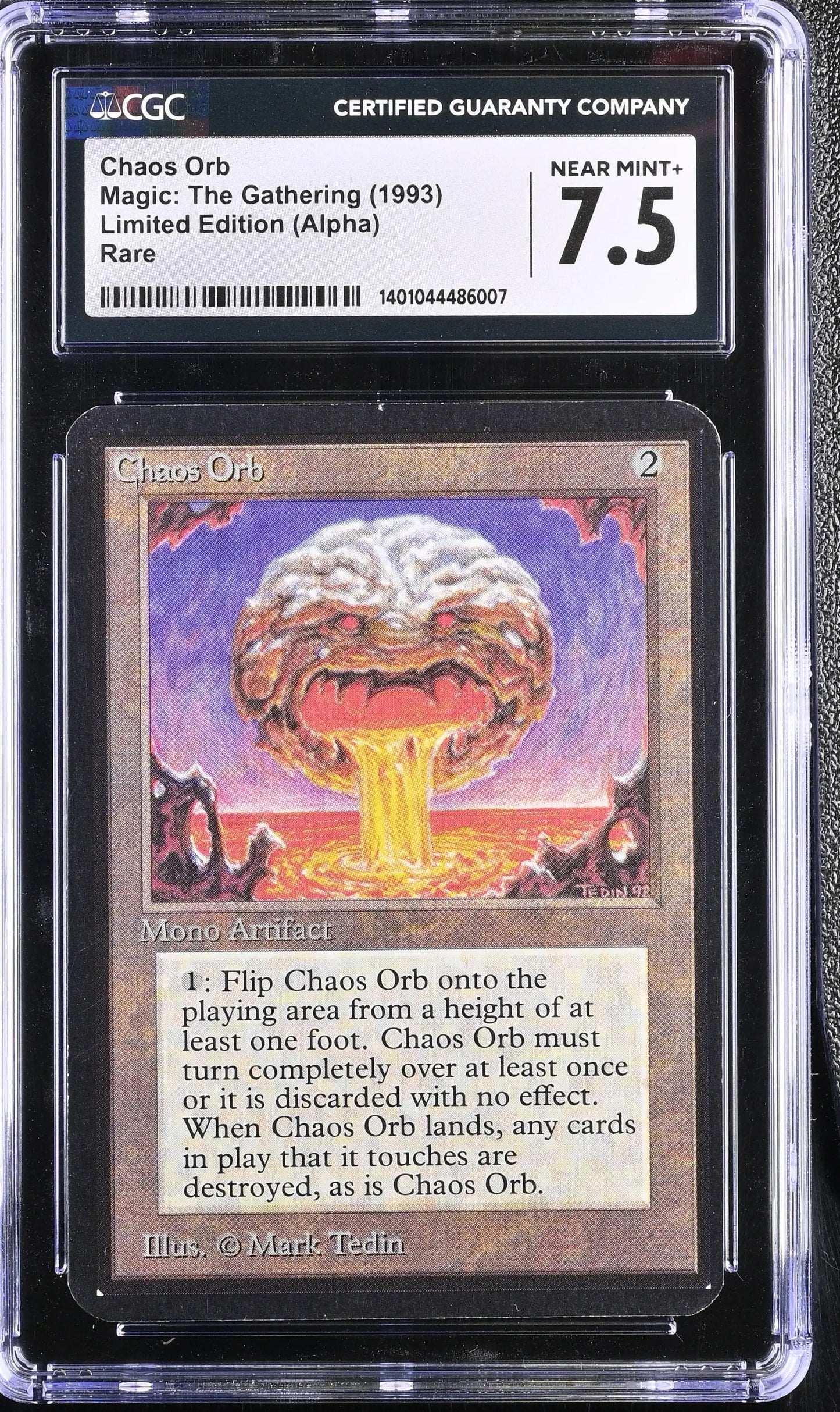 CGC graded Alpha Chaos Orb Magic: The Gathering card rated 7.5 Near Mint+ condition