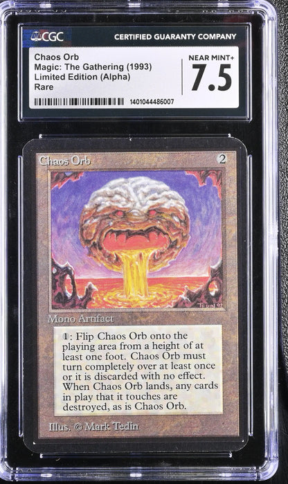 CGC graded Alpha Chaos Orb Magic: The Gathering card rated 7.5 Near Mint+ condition