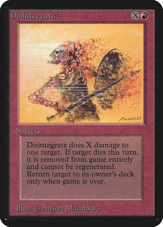 Skeletal figure with scythe disintegrating, featured in Magic: The Gathering Alpha Edition trading card