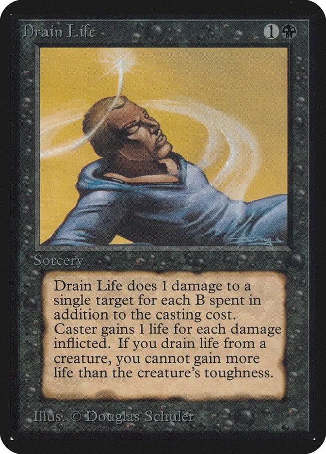 Magic: The Gathering Alpha Edition Drain Life card with glowing figure artwork