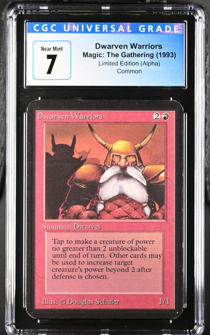 Graded Alpha Edition Magic: The Gathering Dwarven Warriors trading card in near mint condition