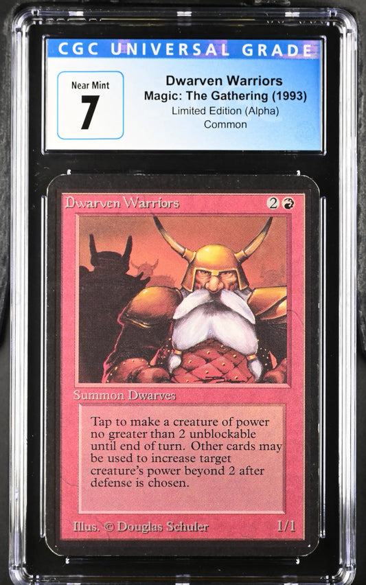 Graded Alpha Edition Magic: The Gathering Dwarven Warriors trading card in near mint condition