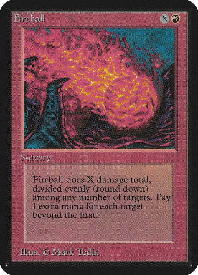 Fiery explosion of orange and pink energy in Magic: The Gathering Alpha Edition Trading Card