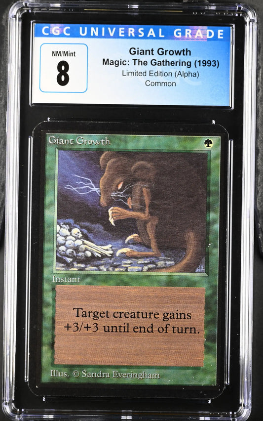 Graded Magic: The Gathering Alpha Edition Giant Growth card with CGC 8 Mint quality