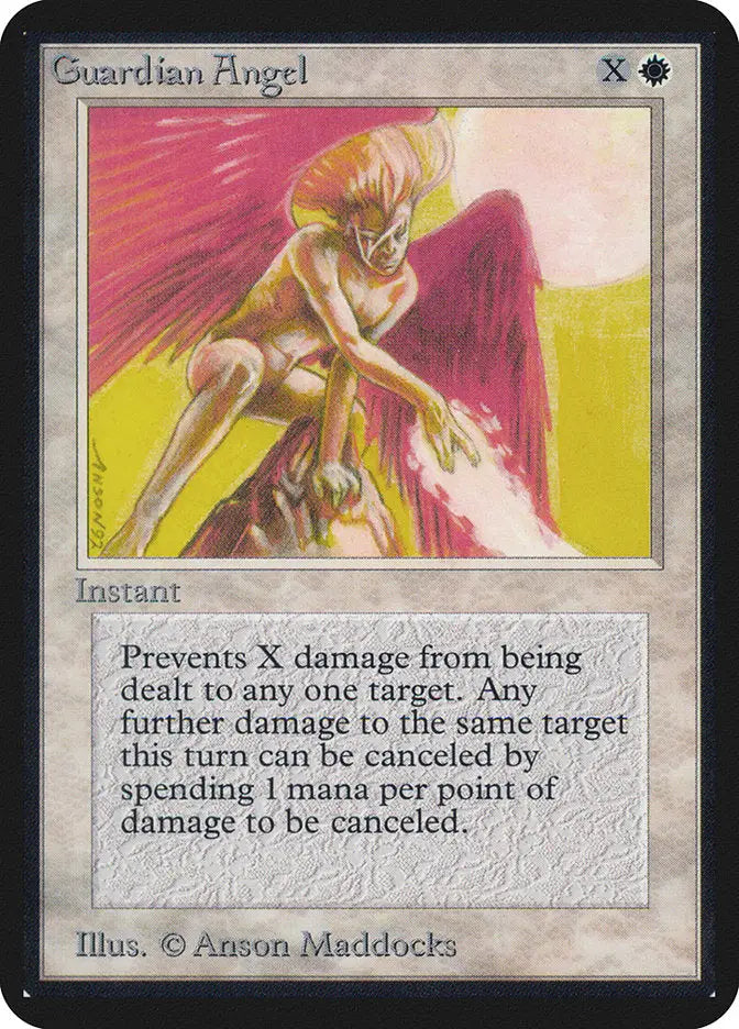 Winged angelic figure with golden skin and pink wings in Magic: The Gathering Alpha Edition card