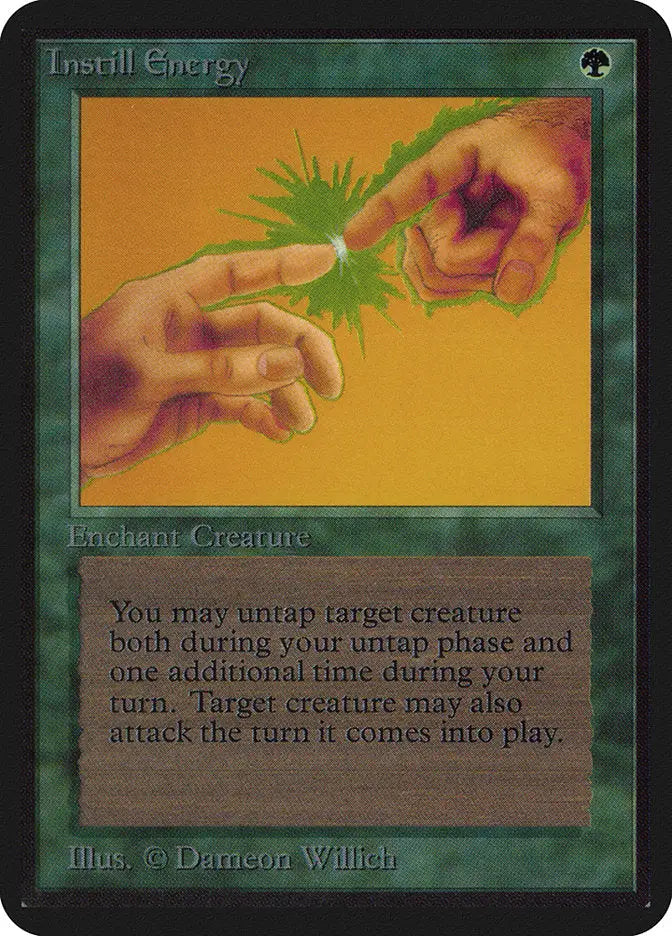 Magic: The Gathering Alpha Edition card showing hands channeling energy between fingers