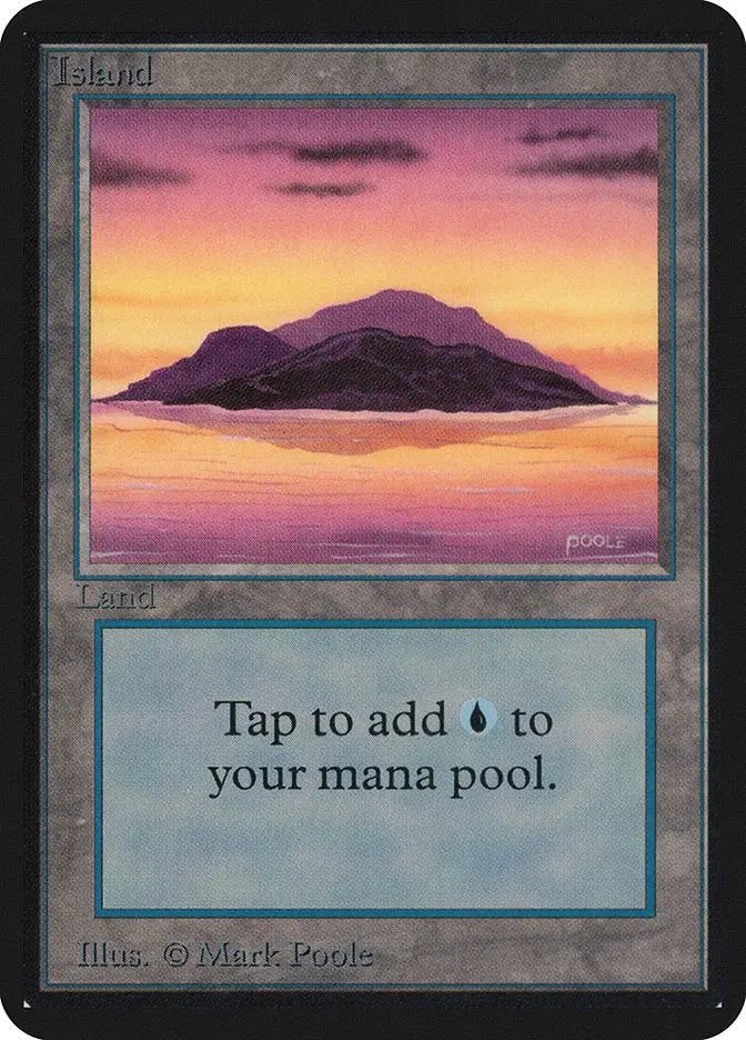 Island silhouette at sunset for Alpha Edition Magic: The Gathering trading cards