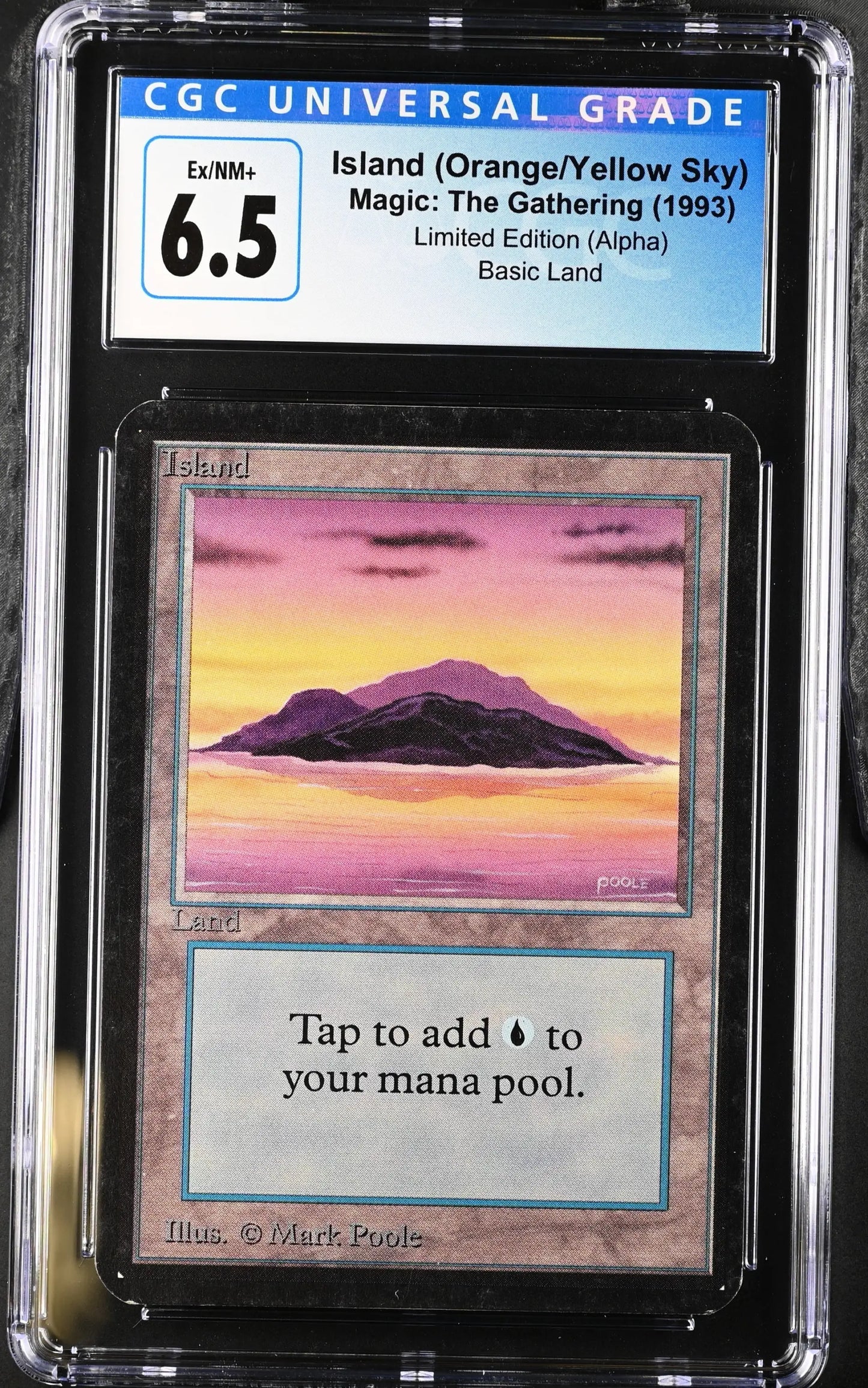 Graded Magic: The Gathering Alpha Edition Island card CGC 6.5 in encapsulated case