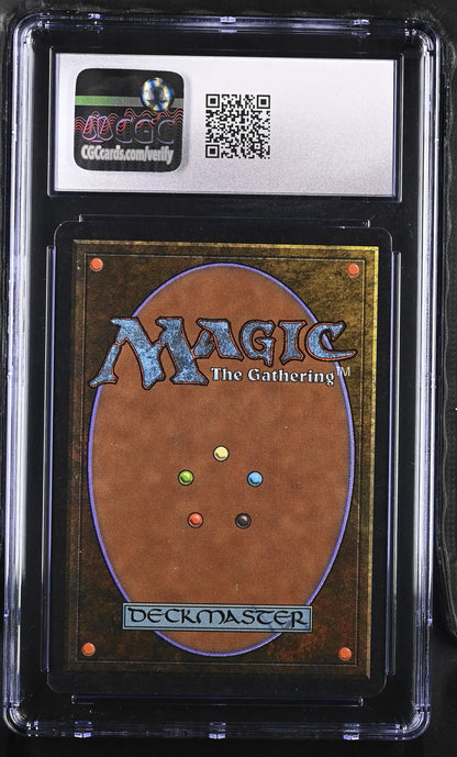 Magic: The Gathering Unlimited Edition Jayemdae Tome card back in protective case with QR code