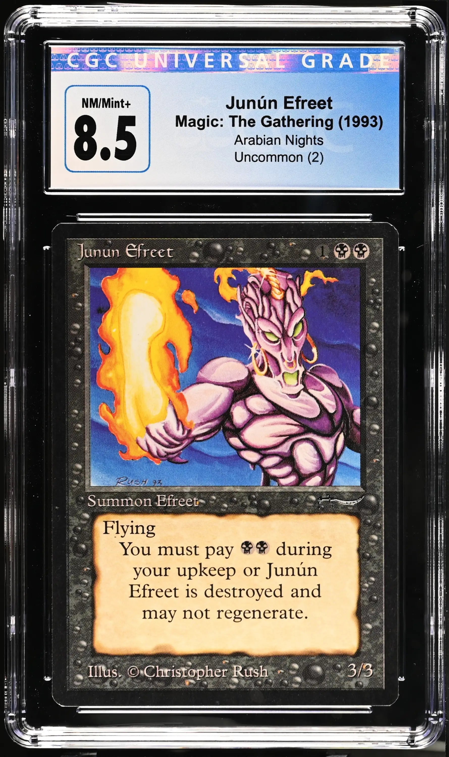 Graded Magic: The Gathering Junun Efreet from Arabian Nights trading cards with flames