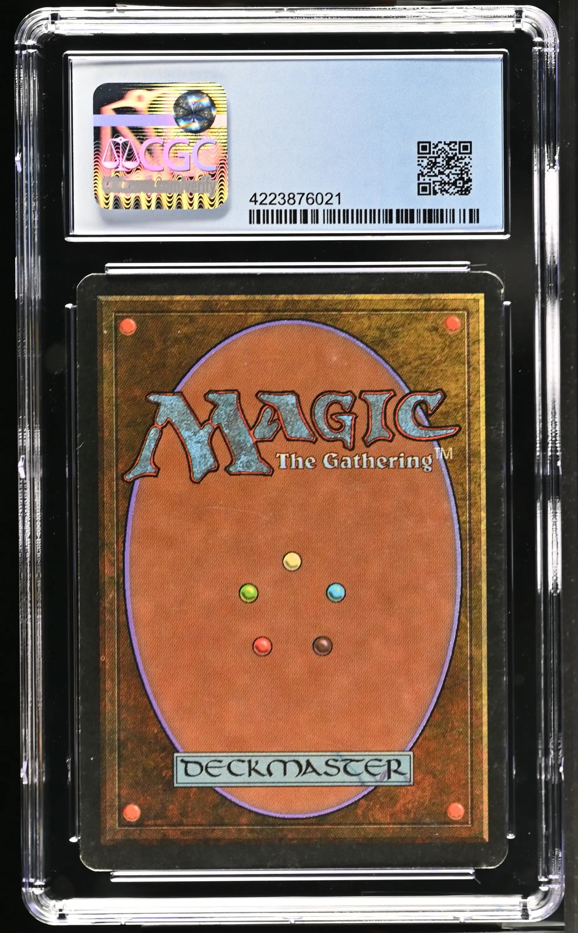 Graded Magic: The Gathering card back in protective case for trading cards collectors