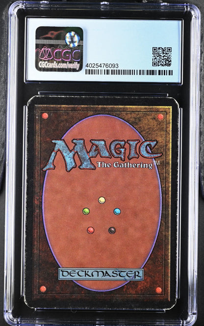 Graded Magic: The Gathering Alpha Edition Lightning Bolt trading card in protective case