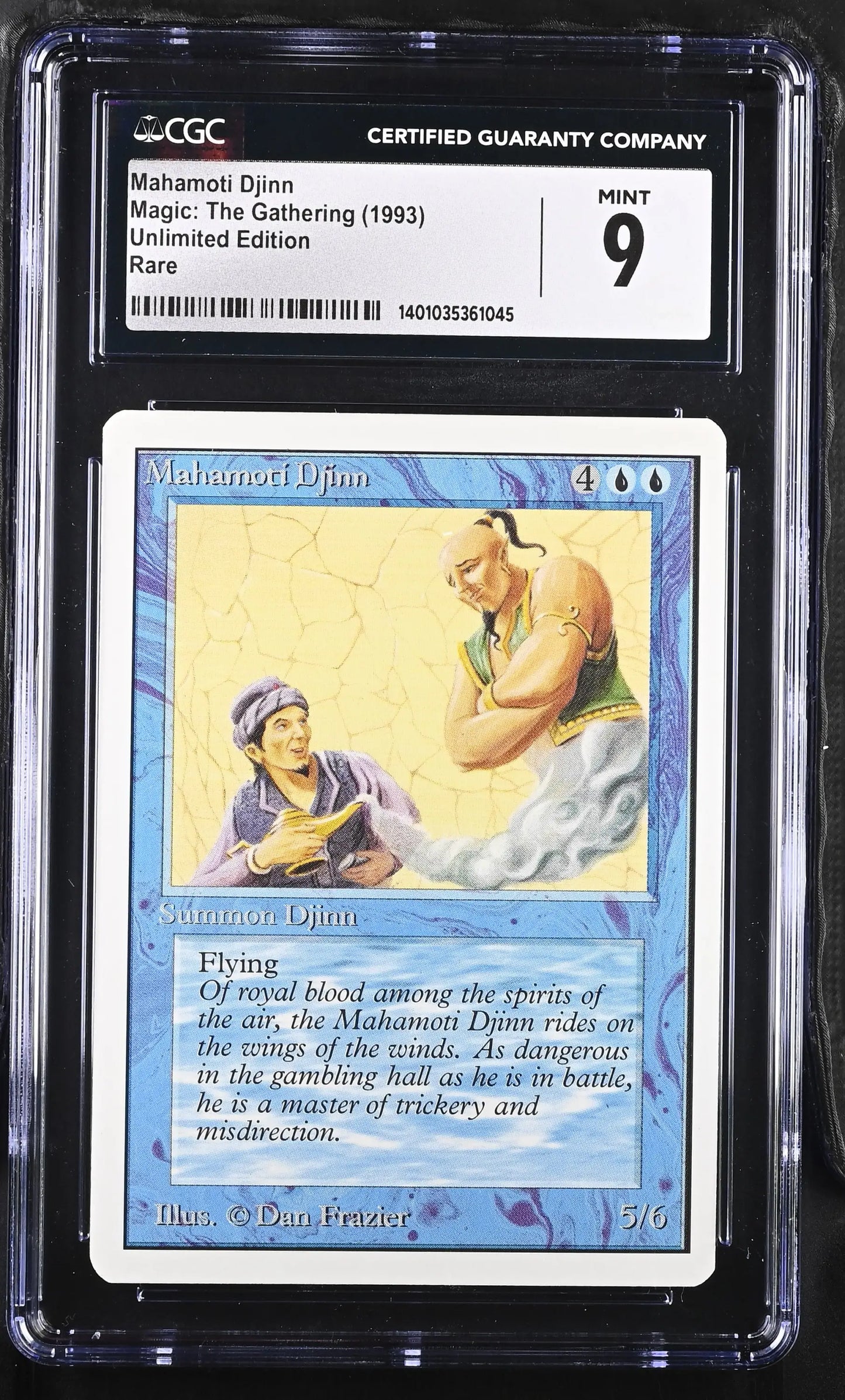 Graded CGC 9 Mahamoti Djinn Unlimited Edition Magic: The Gathering trading card in case