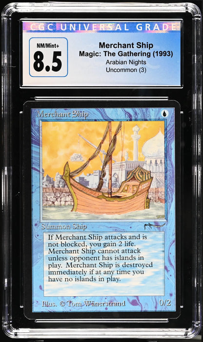 Graded Magic: The Gathering trading card of a Merchant Ship from Arabian Nights