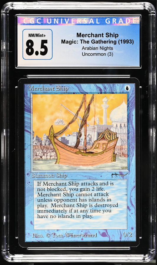 Graded Magic: The Gathering trading card of a Merchant Ship from Arabian Nights