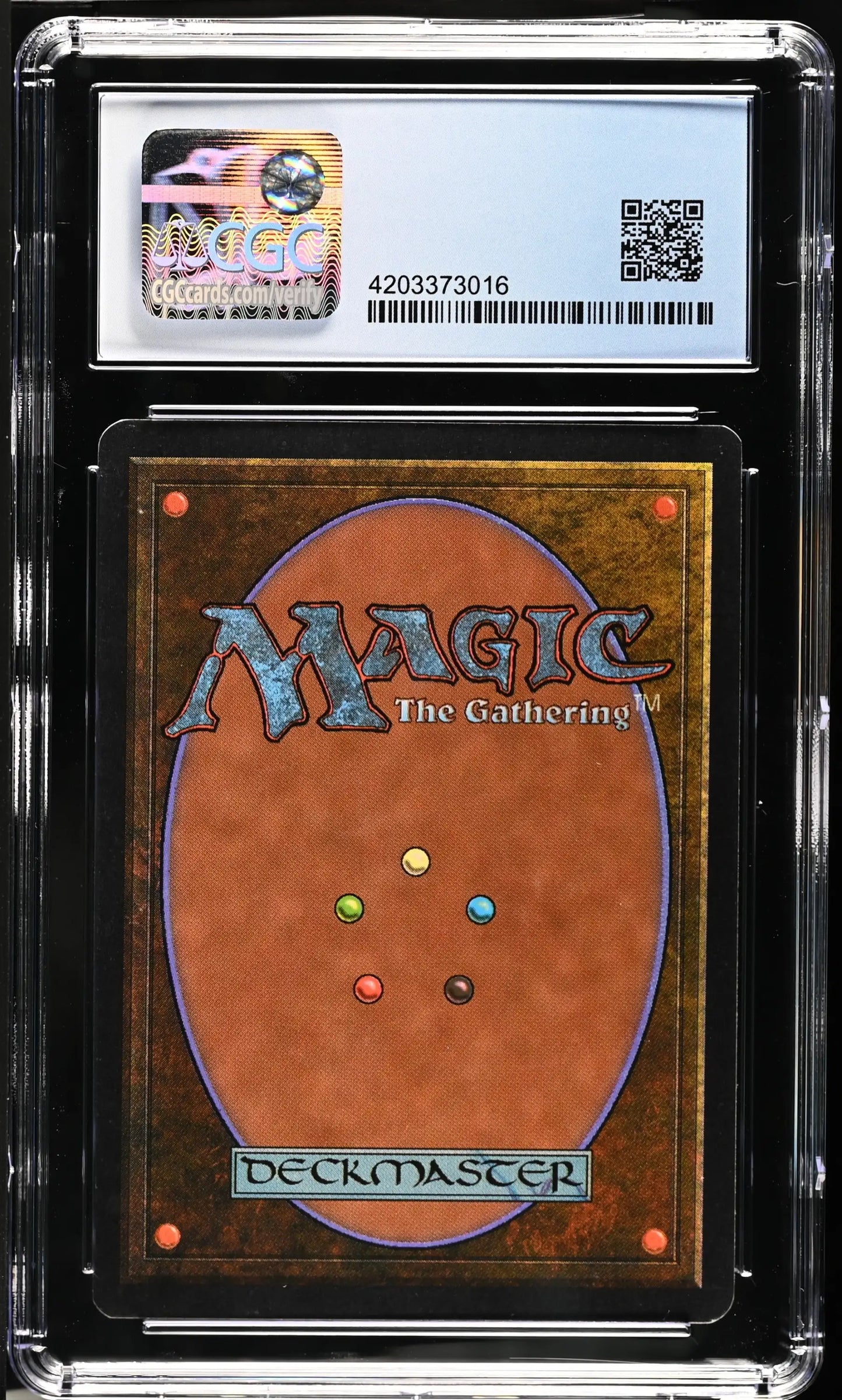 Magic: The Gathering Merchant Ship card back in holder with CGC 8.5 label from Arabian Nights