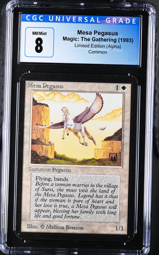 Graded Magic: The Gathering Mesa Pegasus Alpha Edition trading card with artwork